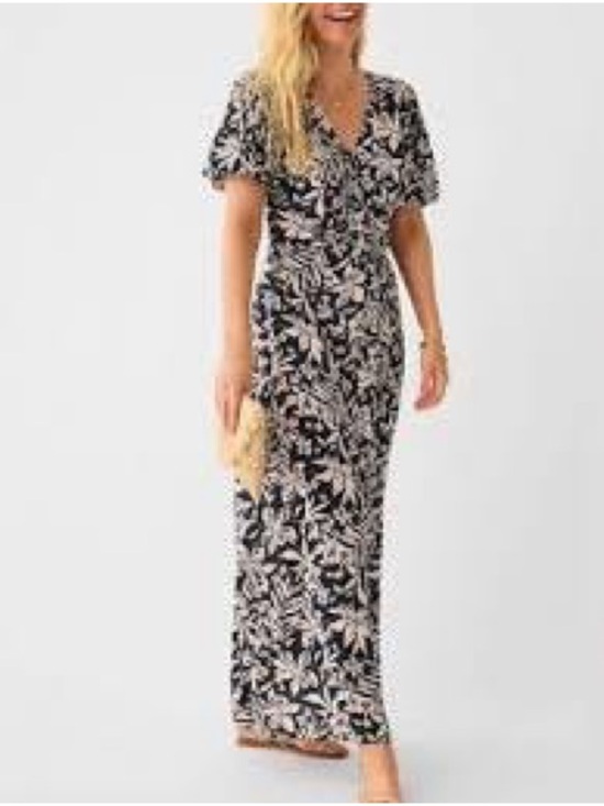 Faherty Dresses & Skirts - Faherty Sorrento Maxi Dress Women L Navy Blue Hawaiian Floral Puff Sleeve NWT